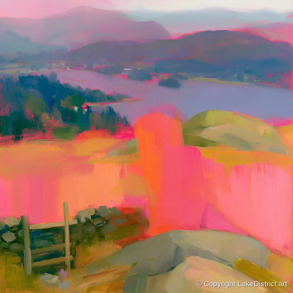 Vibrant Ambleside from Loughrigg - lake district village art print and canvas by Rosalind Pierce A.I