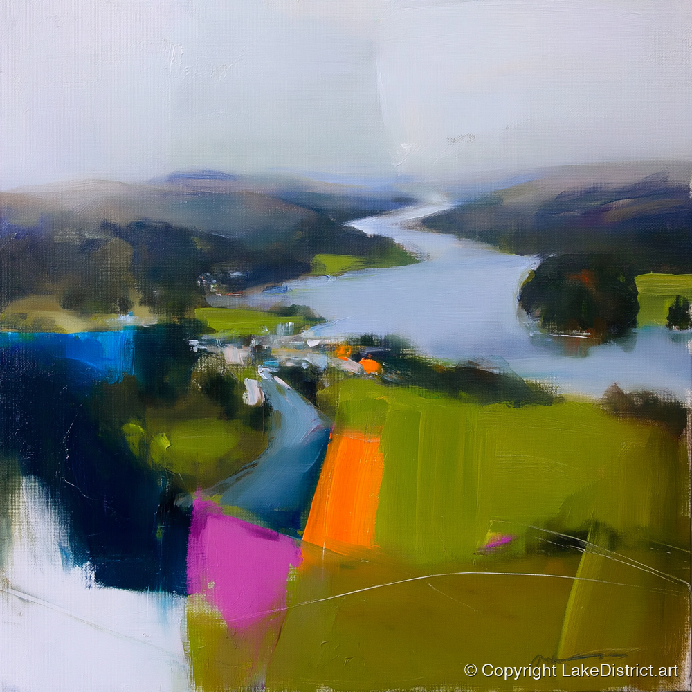 Vibrant Ambleside Lake View - lake district village art print and canvas by Warren Yates A.I