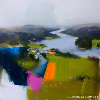 Vibrant Ambleside Lake View - lake district village art print and canvas by Warren Yates A.I