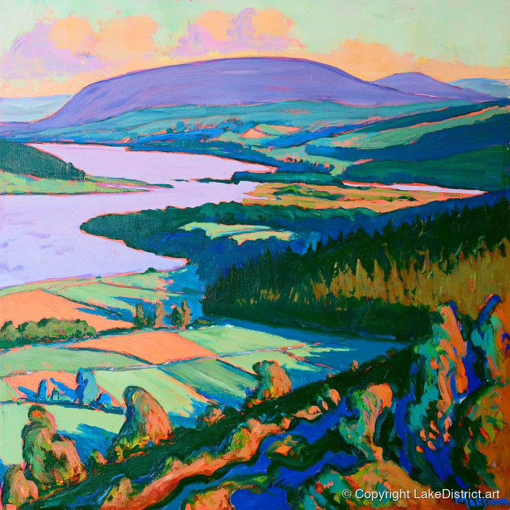 Vibrant Bassenthwaite Lake and Fells - lake district lake art print and canvas by Gideon Wright A.I