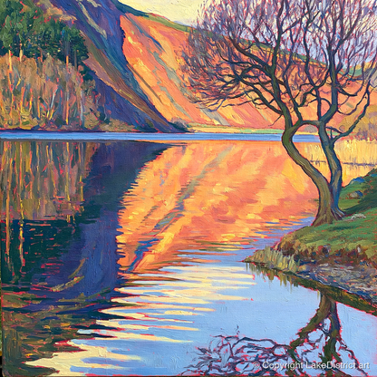 Vibrant Bassenthwaite Lake Reflections - lake district lake art print and canvas by Celia Harding A.I
