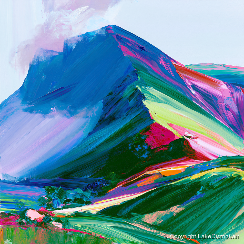 Vibrant Blue Mountain Ridge - lake district fell art print and canvas by Julian Mercer A.I