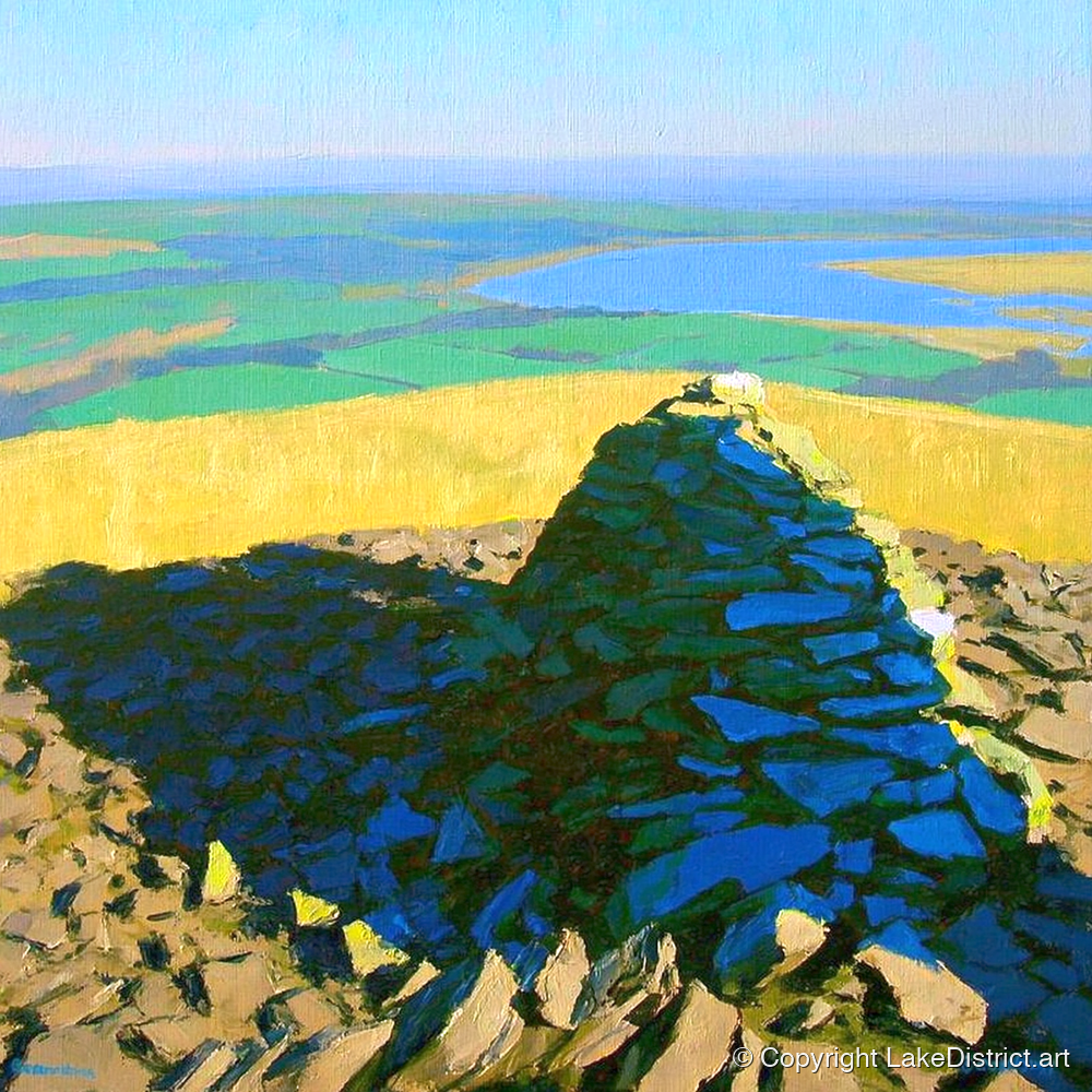 Vibrant Brae Fell Stone Cairn - lake district fell art print and canvas by Daphne Morley A.I