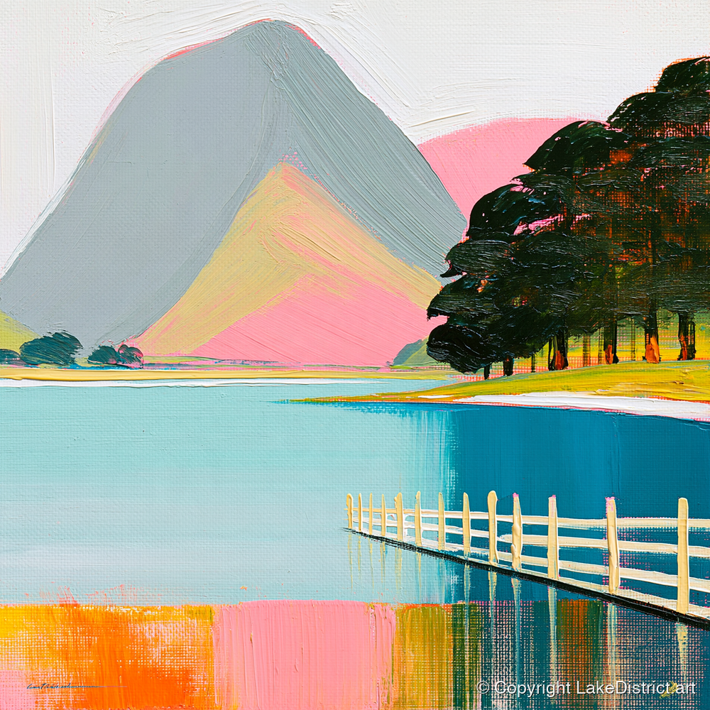 Vibrant Buttermere and White Fence - lake district lake art print and canvas by Genevieve Moore A.I