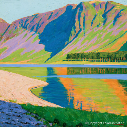 Vibrant Buttermere Lake Reflections - lake district lake art print and canvas by Marshall Davies A.I