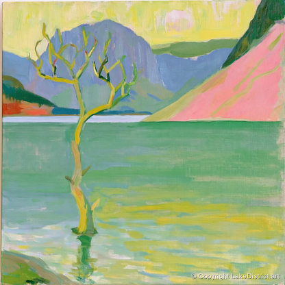 Vibrant Buttermere Lone Tree - lake district lake art print and canvas by Vivienne Roth A.I