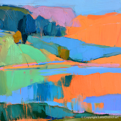 Vibrant Calm Lake Reflections - lake district lake art print and canvas by Simon Prescott A.I
