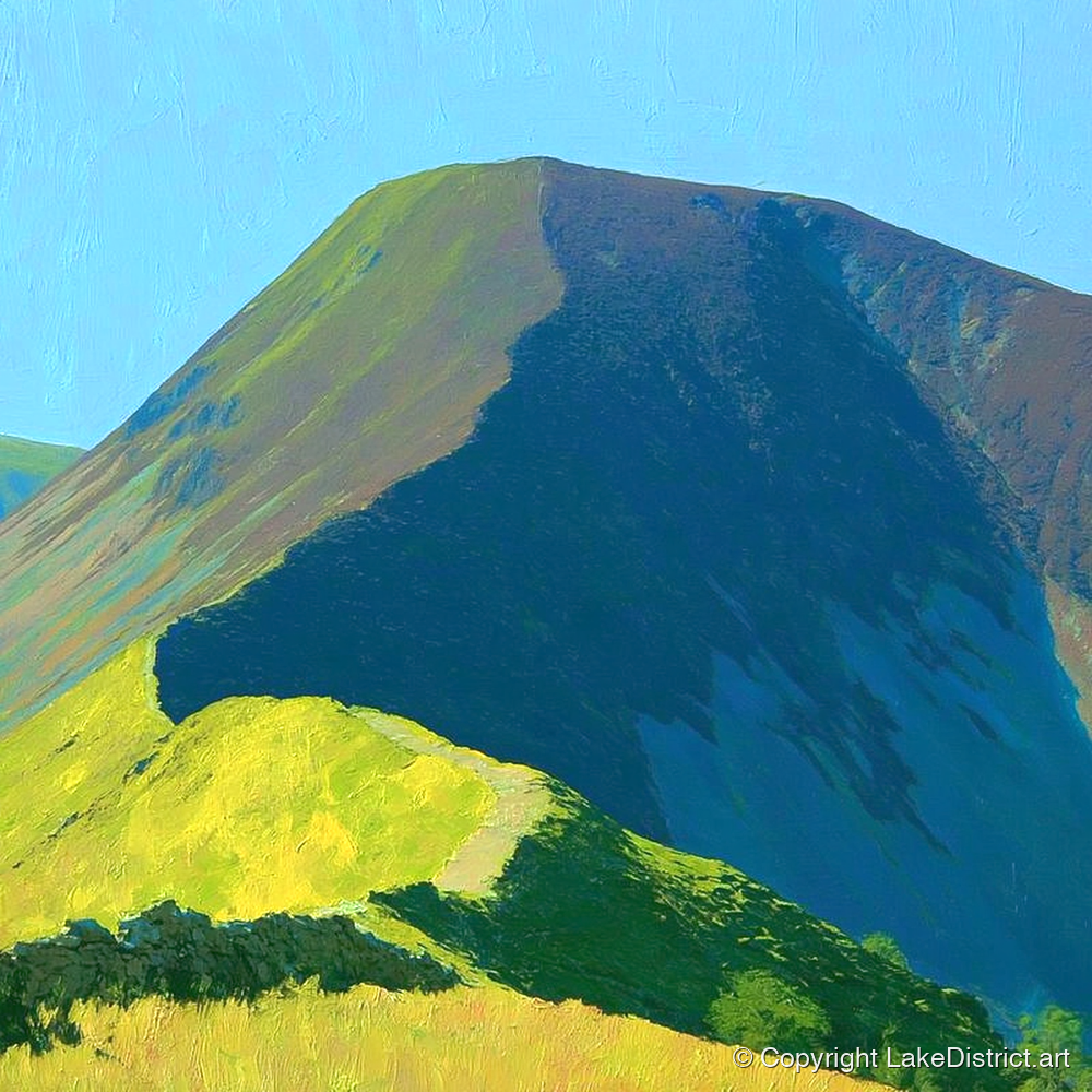 Vibrant Carl Side Ridge Path - lake district fell art print and canvas by Daphne Morley A.I