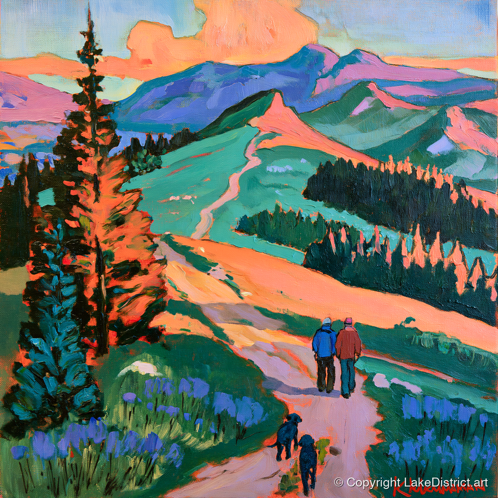 Vibrant Cat Bells Dog Walk - gifts for dog walkers art print and canvas by Gideon Wright A.I