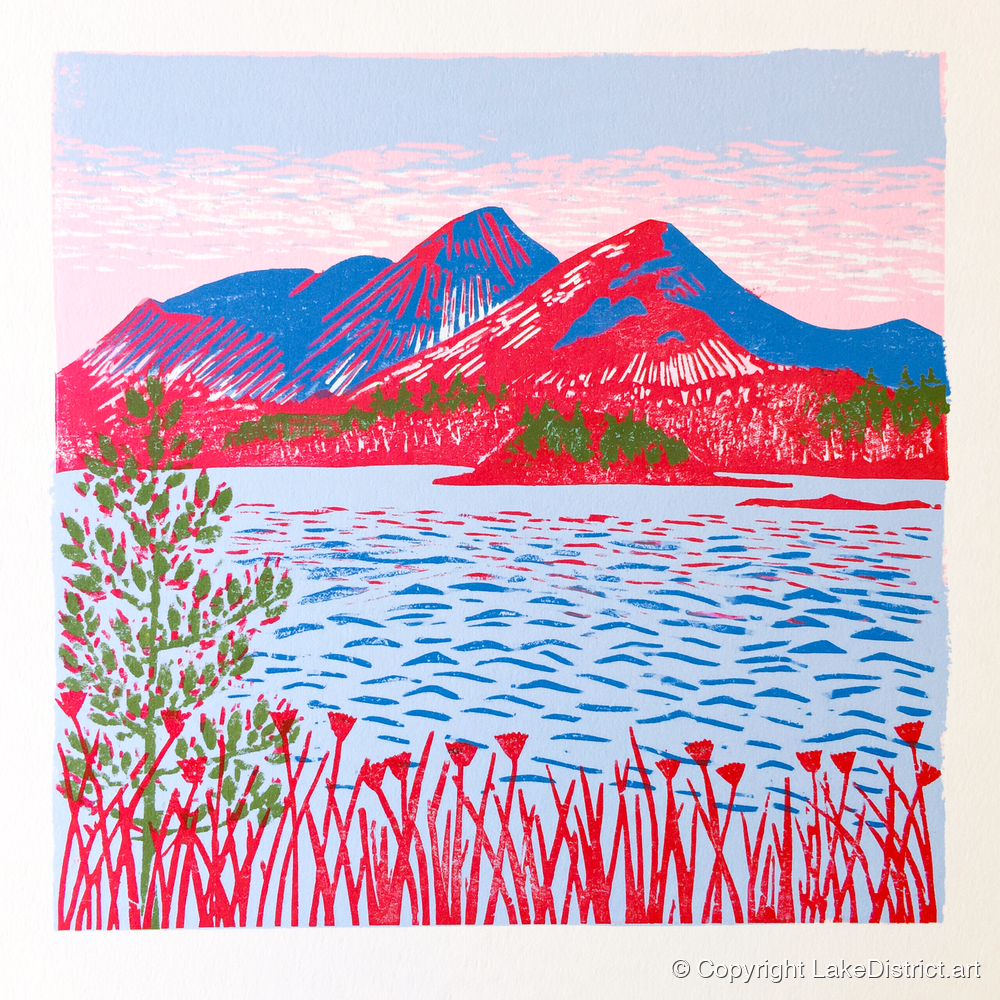 Vibrant Catbells Across The Water - lake district fell art print and canvas by Christopher Seaton A.I