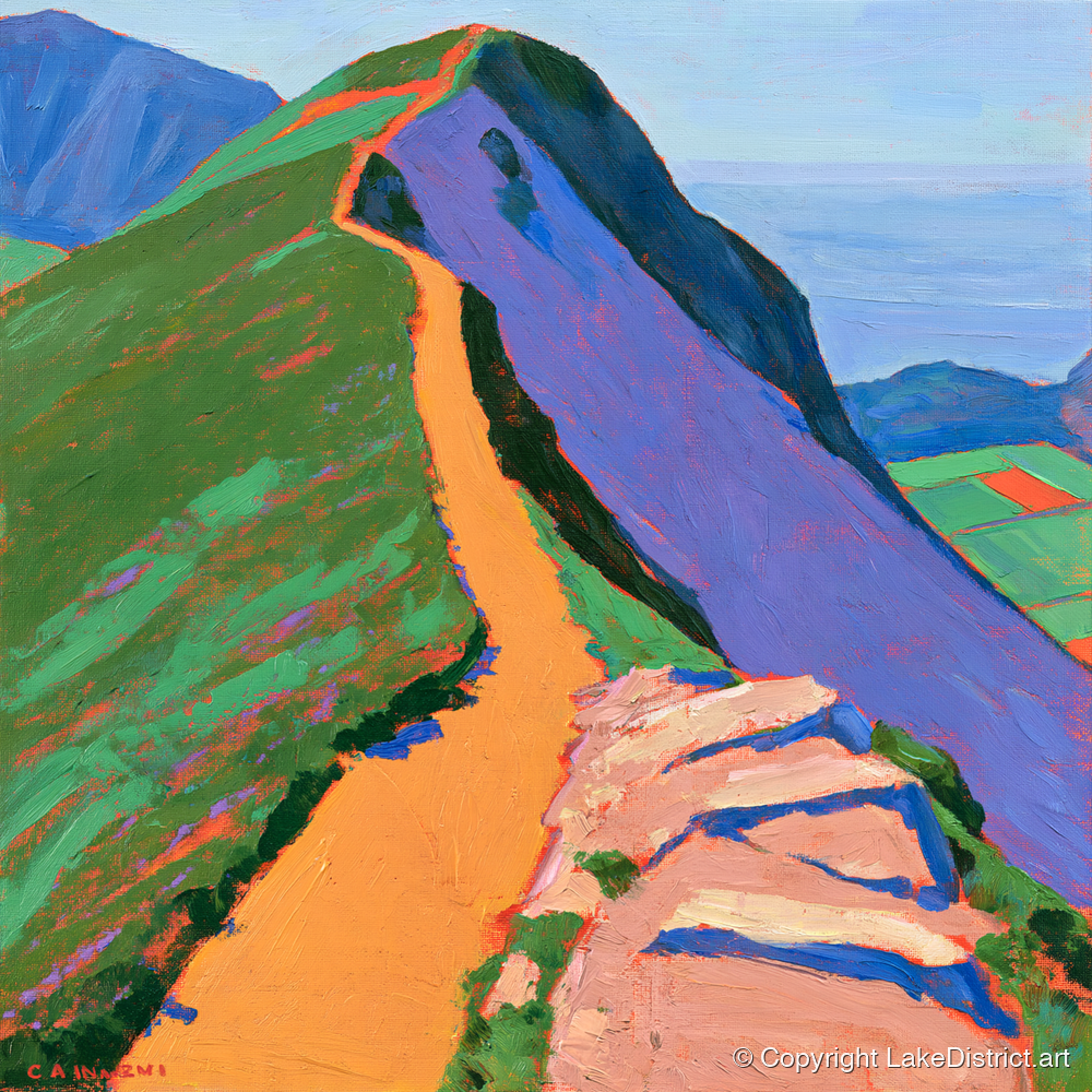 Vibrant Catbells Ridge Path - lake district fell art print and canvas by Marshall Davies A.I