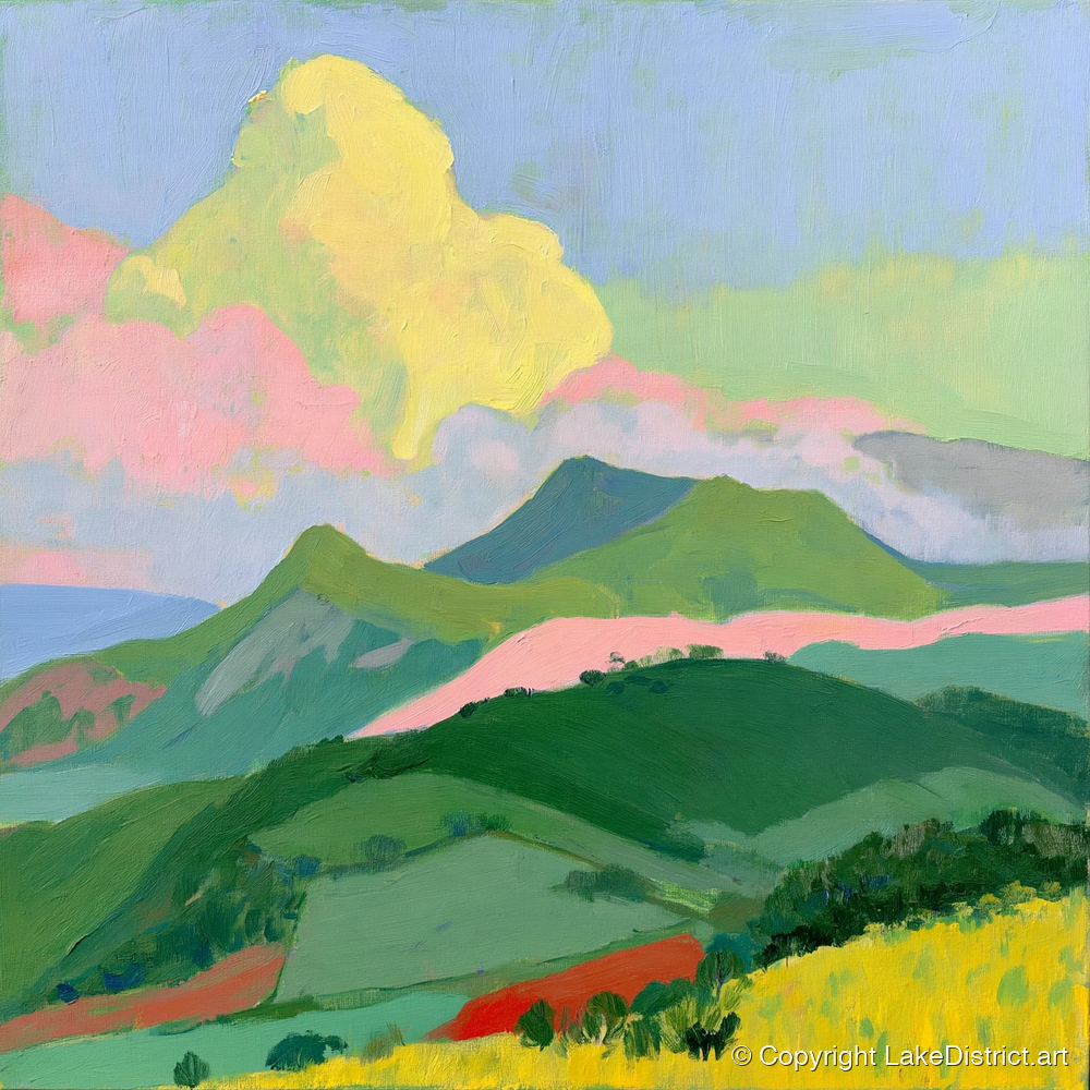 Vibrant Clouds Over Rolling Fells - lake district fell art print and canvas by Vivienne Roth A.I