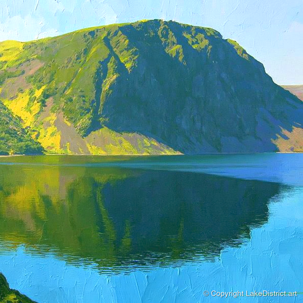 Vibrant Crag Fell Lake Reflection - lake district fell art print and canvas by Daphne Morley A.I