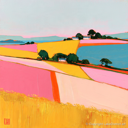 Vibrant Dale Patchwork Fields - lake district valley art print and canvas by Genevieve Moore A.I