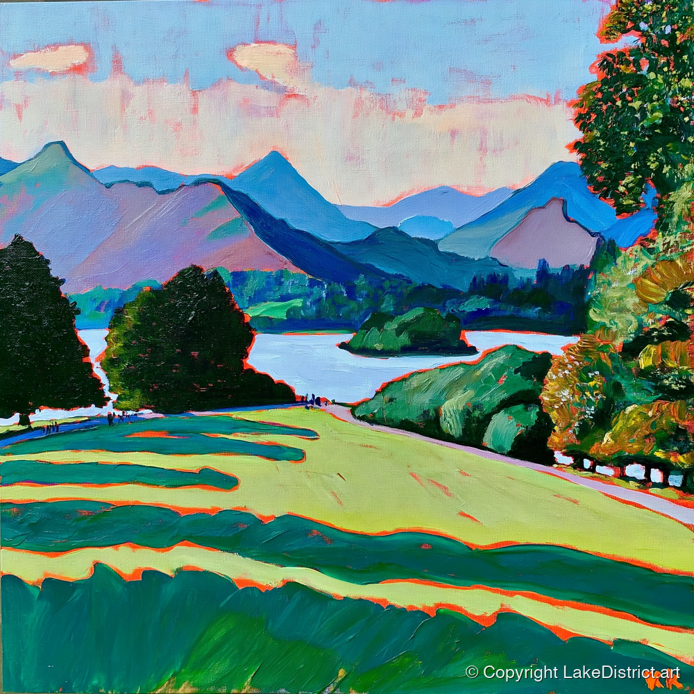 Vibrant Derwentwater From Crow Park - lake district village art print and canvas by Gideon Wright A.I