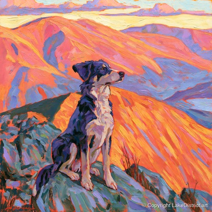 Vibrant Dog on Braithwaite Summit - gifts for dog walkers art print and canvas by Celia Harding A.I