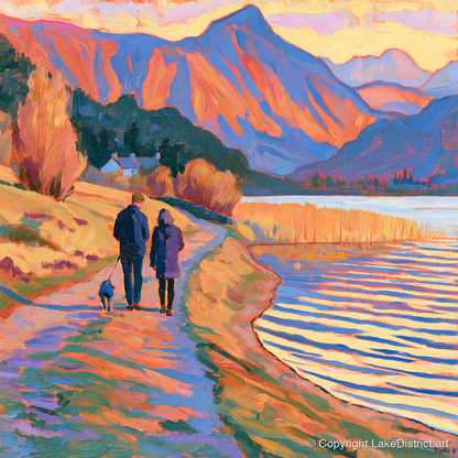 Vibrant Dog Walk at Hawkshead - gifts for dog walkers art print and canvas by Celia Harding A.I