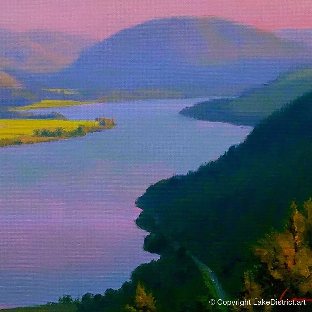Vibrant Evening Over Bassenthwaite Lake - lake district lake art print and canvas by Edmund Thatcher A.I