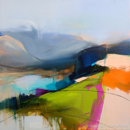 Vibrant Fell Summit View - lake district fell art print and canvas by Warren Yates A.I