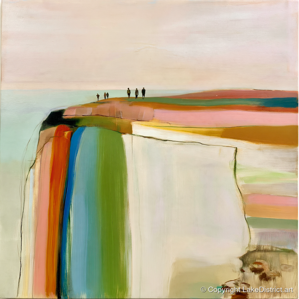 Vibrant Fell Top Walkers - lake district fell art print and canvas by Eleanor Croft A.I