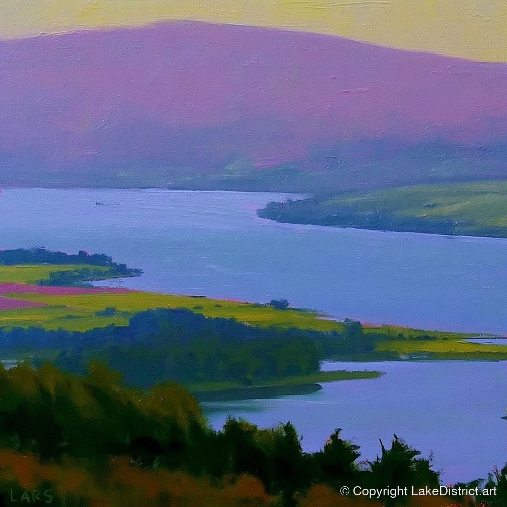 Vibrant Fells Above Bassenthwaite Lake - lake district lake art print and canvas by Edmund Thatcher A.I