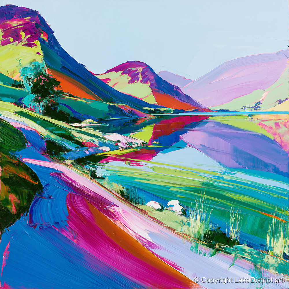 Vibrant Fells Across the Lake - lake district lake art print and canvas by Julian Mercer A.I