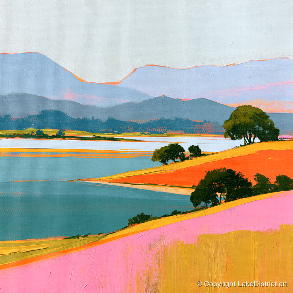 Vibrant Fells and Teal Lake - lake district lake art print and canvas by Genevieve Moore A.I