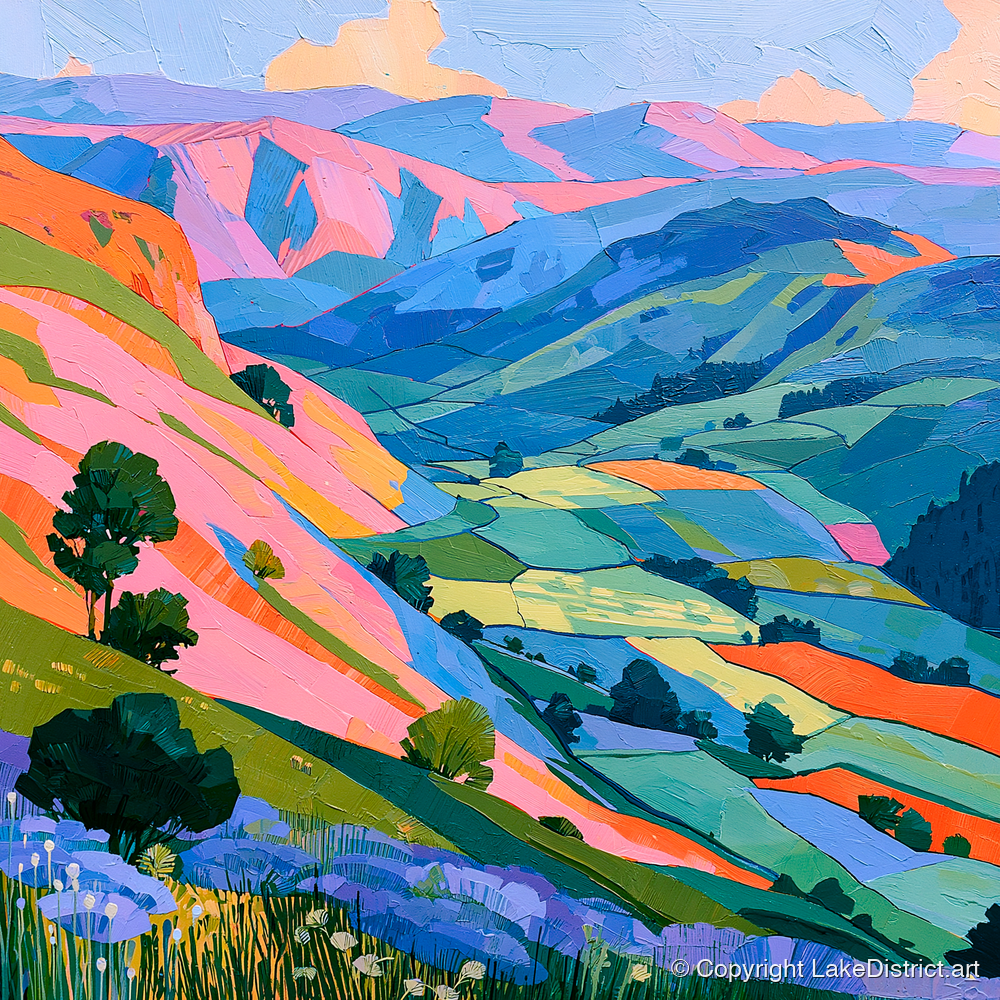 Vibrant Fells in Golden Light - lake district sky art print and canvas by Sylvia Carmichael A.I