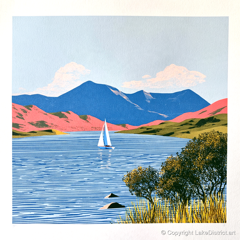 Vibrant Fells Over Coniston Water - lake district lake art print and canvas by William Parrish A.I
