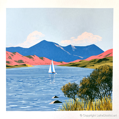 Vibrant Fells Over Coniston Water - lake district lake art print and canvas by William Parrish A.I