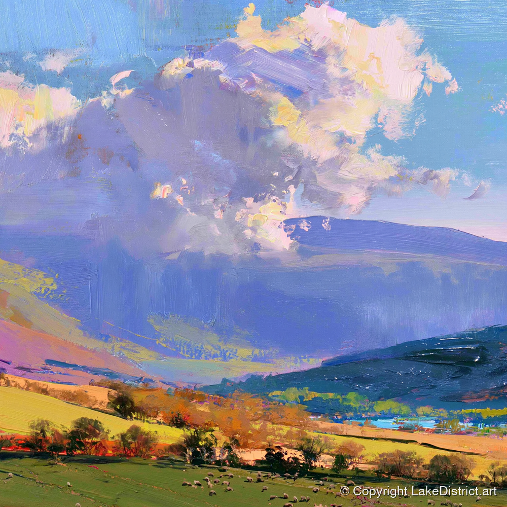 Vibrant Fells Under Dramatic Cloud - lake district fell art print and canvas by Oscar Bellamy A.I