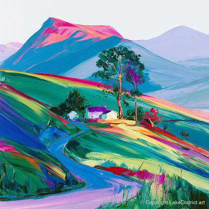 Vibrant Fellside in Evening Light - lake district sky art print and canvas by Julian Mercer A.I