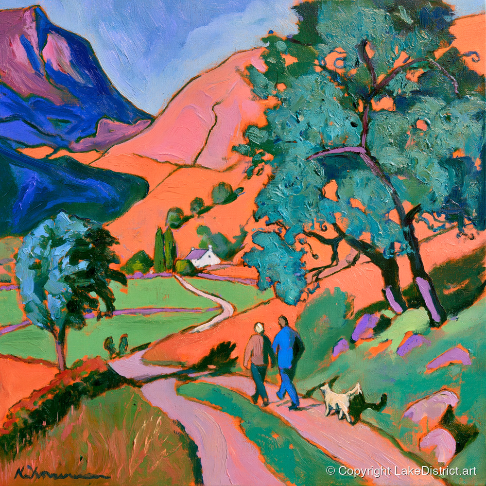 Vibrant Glenridding Dog Walk - gifts for dog walkers art print and canvas by Gideon Wright A.I