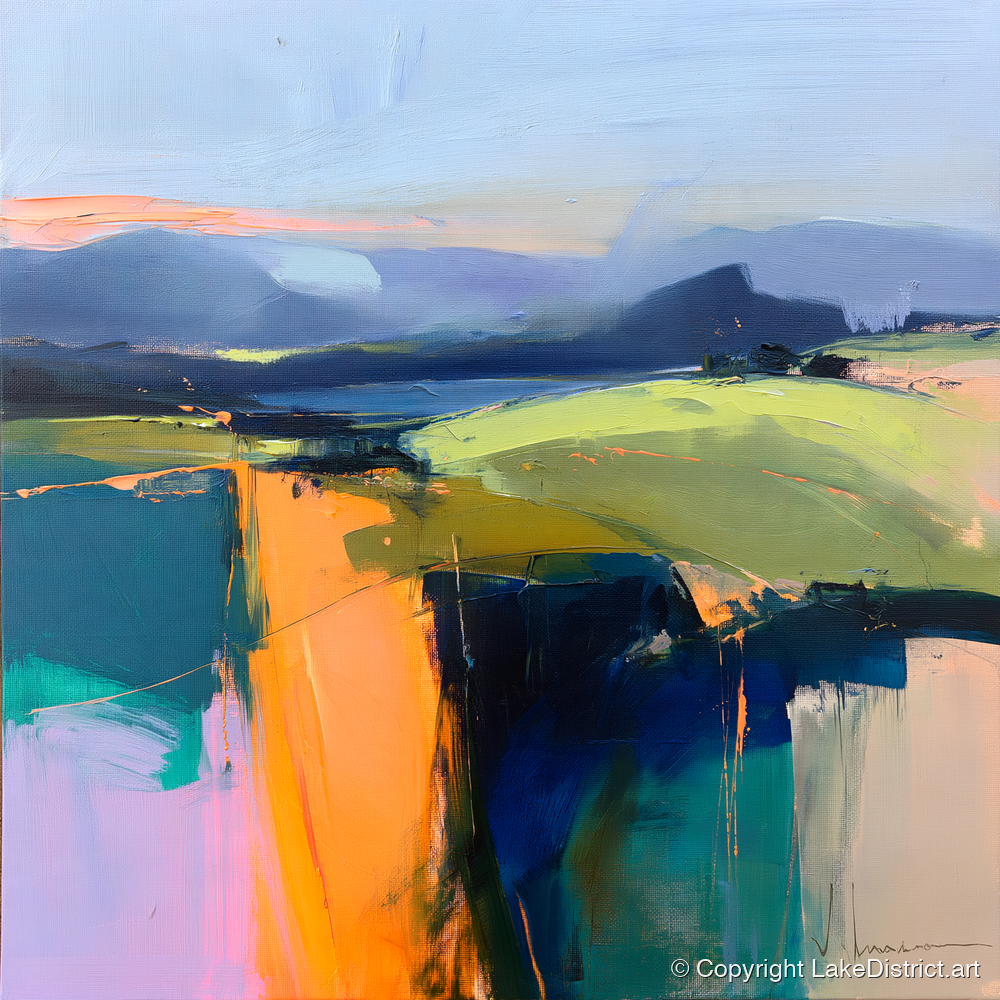 Vibrant Golden Evening Fells - lake district sky art print and canvas by Warren Yates A.I