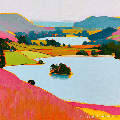 Vibrant Grasmere From the Fells - lake district lake art print and canvas by Genevieve Moore A.I