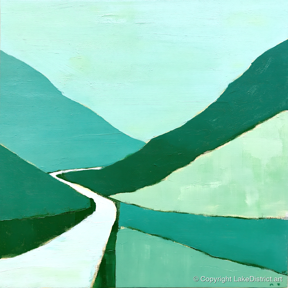 Vibrant Green Honister Pass - lake district valley art print and canvas by Sebastian Finch A.I