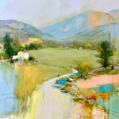 Vibrant Green Valley Between the Fells - lake district valley art print and canvas by Antonia Blythe A.I