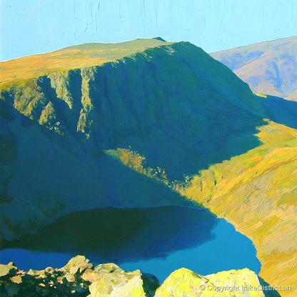 Vibrant Harter Fell Mountain Tarn - lake district fell art print and canvas by Daphne Morley A.I