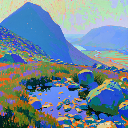 Vibrant Haystacks and Rocky Tarn - lake district fell art print and canvas by Jonathan Crawford A.I