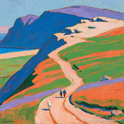 Vibrant Helvellyn Dog Walk - gifts for dog walkers art print and canvas by Marshall Davies A.I