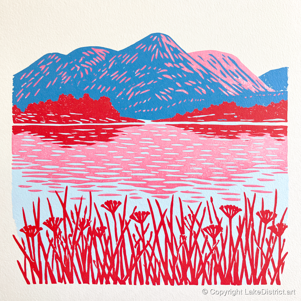 Vibrant Lake And Cobalt Fells - lake district lake art print and canvas by Christopher Seaton A.I