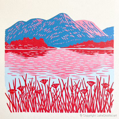Vibrant Lake And Cobalt Fells - lake district lake art print and canvas by Christopher Seaton A.I