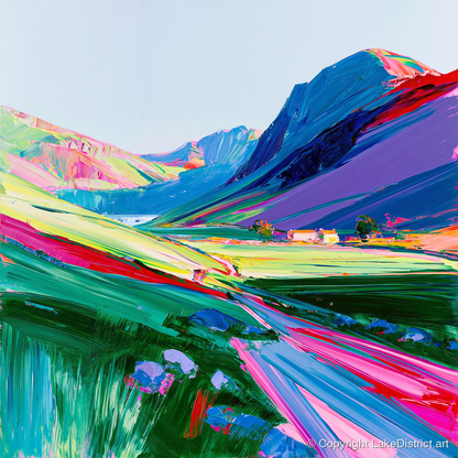 Vibrant Lake District Mountains - lake district fell art print and canvas by Julian Mercer A.I