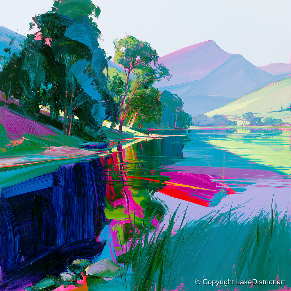 Vibrant Lake Reflections at Dawn - lake district lake art print and canvas by Julian Mercer A.I