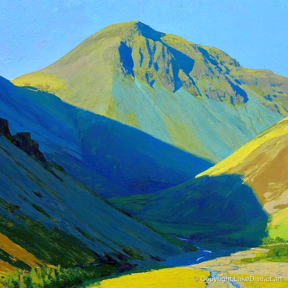 Vibrant Light on Great Gable - lake district fell art print and canvas by Daphne Morley A.I