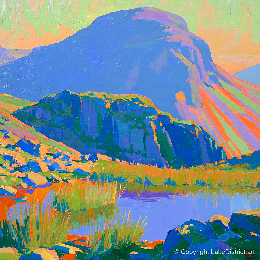 Vibrant Light on Haystacks Tarn - lake district fell art print and canvas by Jonathan Crawford A.I