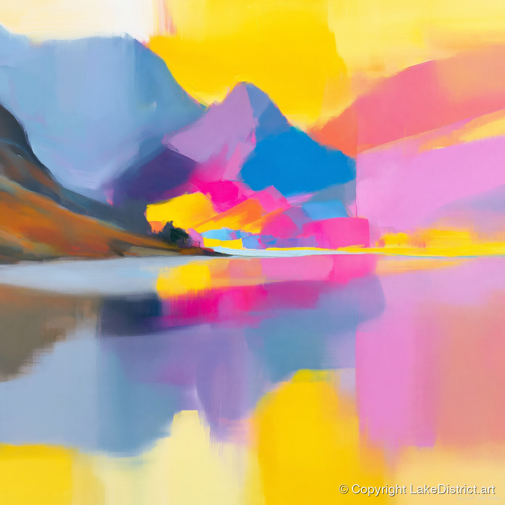 Vibrant Loweswater Lake Reflections - lake district lake art print and canvas by Imogen Tate A.I