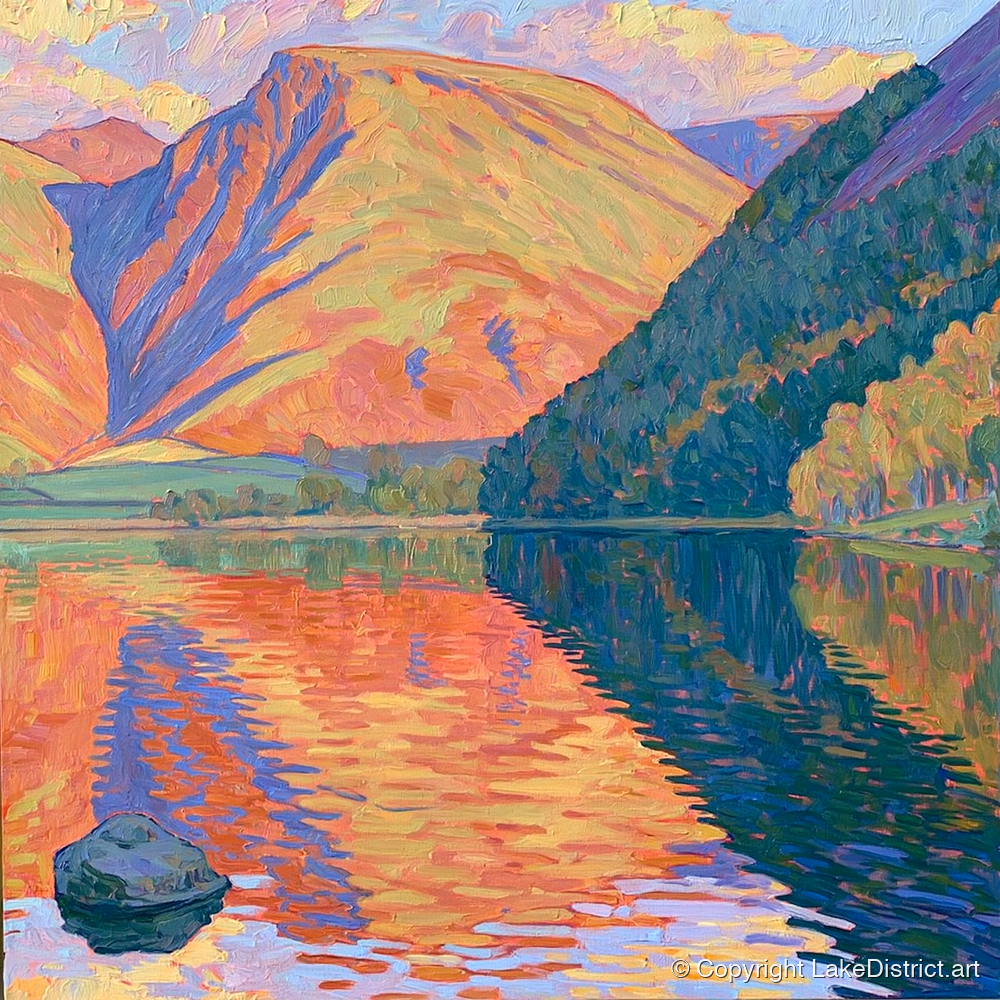Vibrant Loweswater Sunset Reflections - lake district lake art print and canvas by Celia Harding A.I