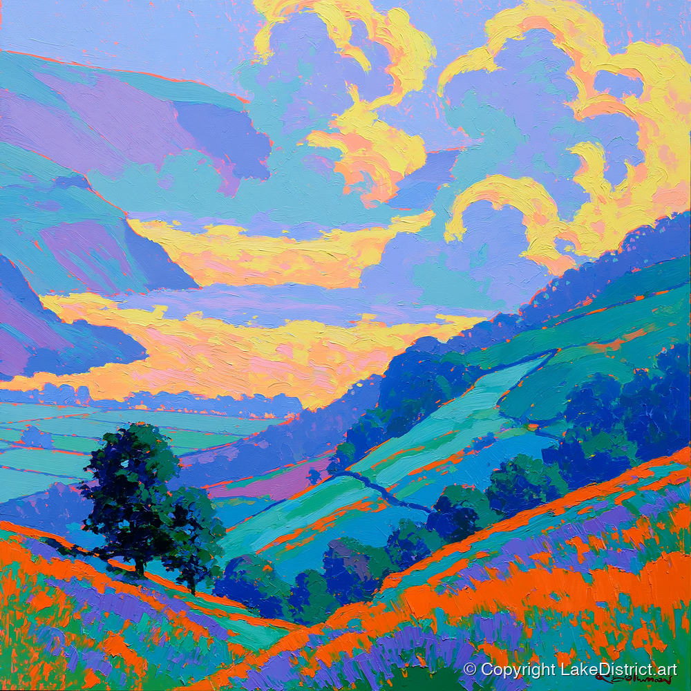Vibrant Morning Valley Mist - lake district sky art print and canvas by Jonathan Crawford A.I