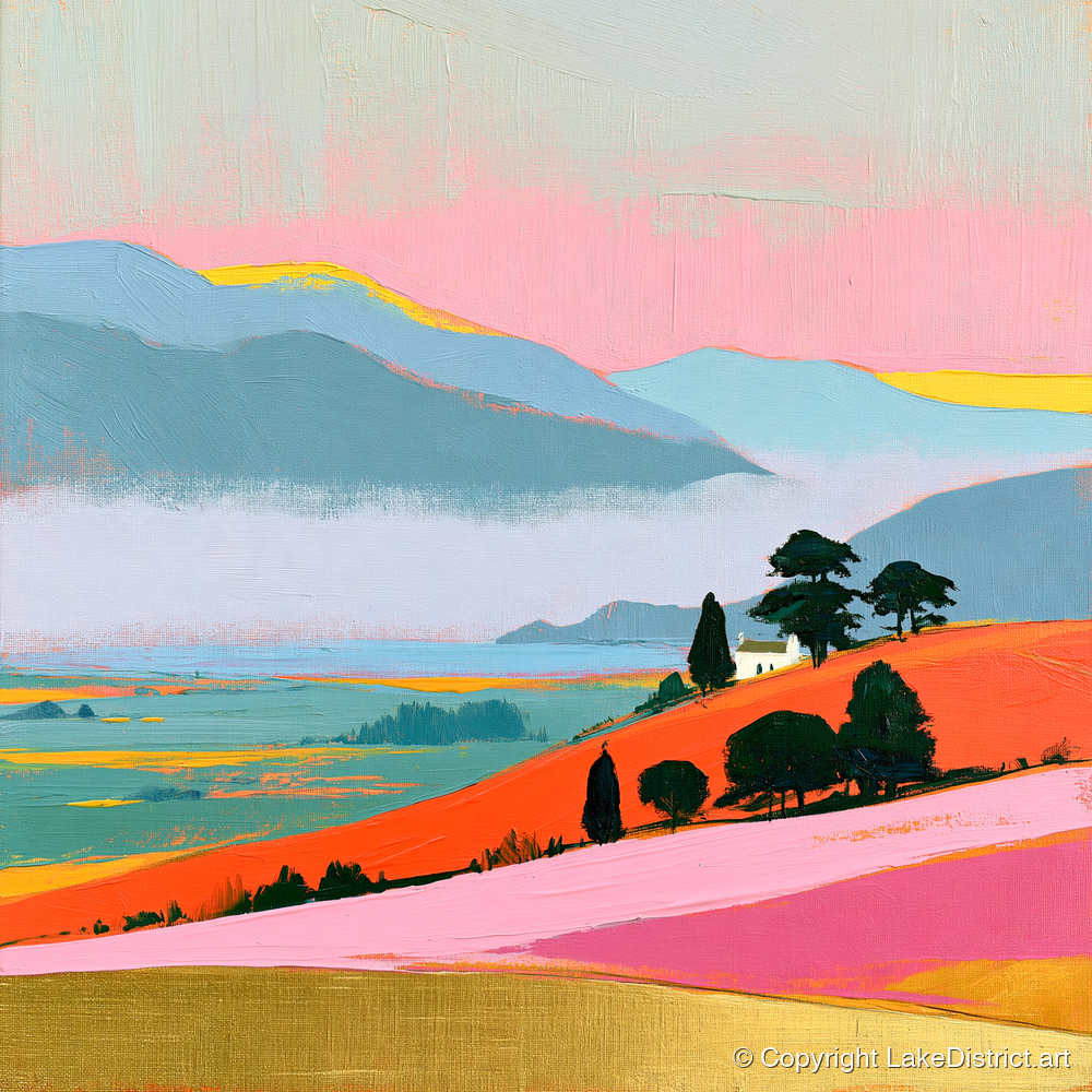 Vibrant Morning Valley Mist - lake district sky art print and canvas by Genevieve Moore A.I